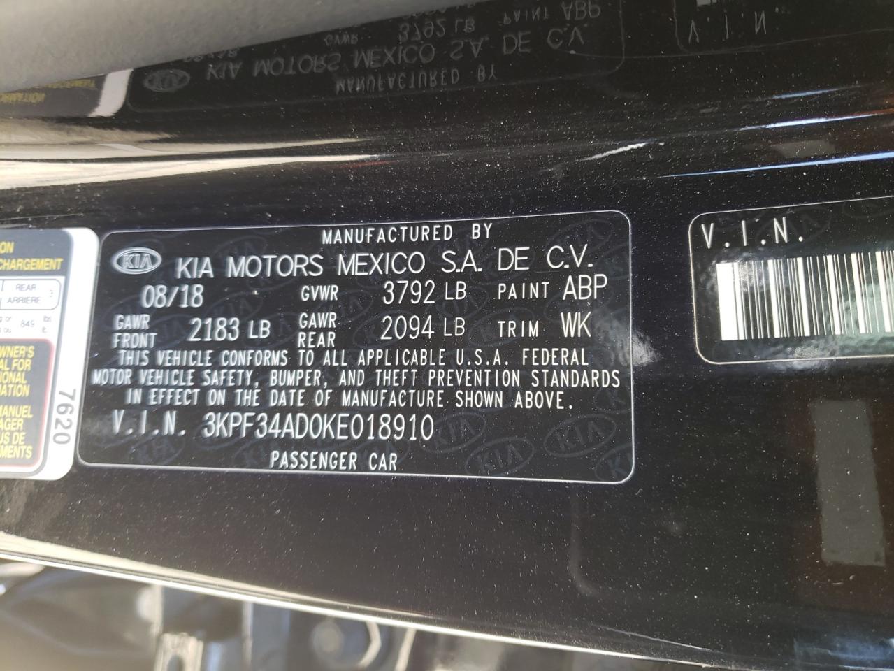 2019 Kia Forte Gt Line VIN: 3KPF34AD0KE018910 Lot: 64512864