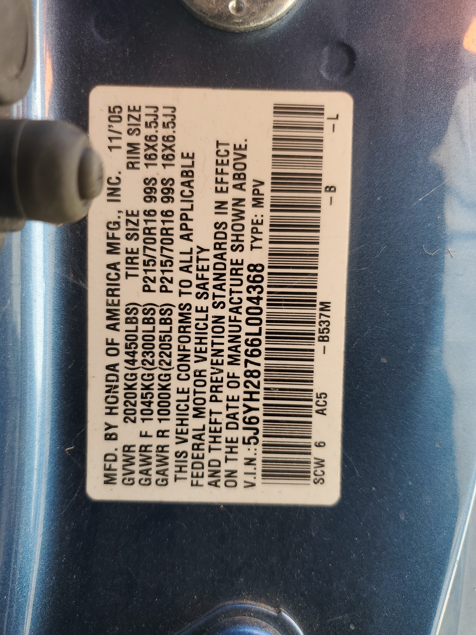 5J6YH28766L004368 2006 Honda Element Ex