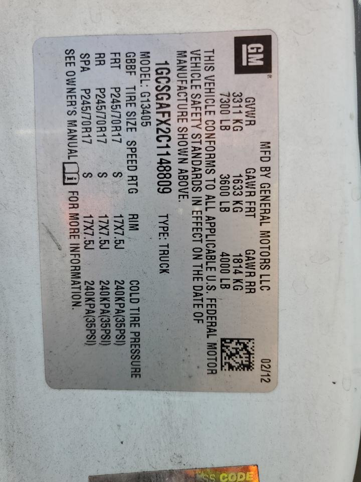 2012 Chevrolet Express G1500 VIN: 1GCSGAFX2C1148809 Lot: 64011674