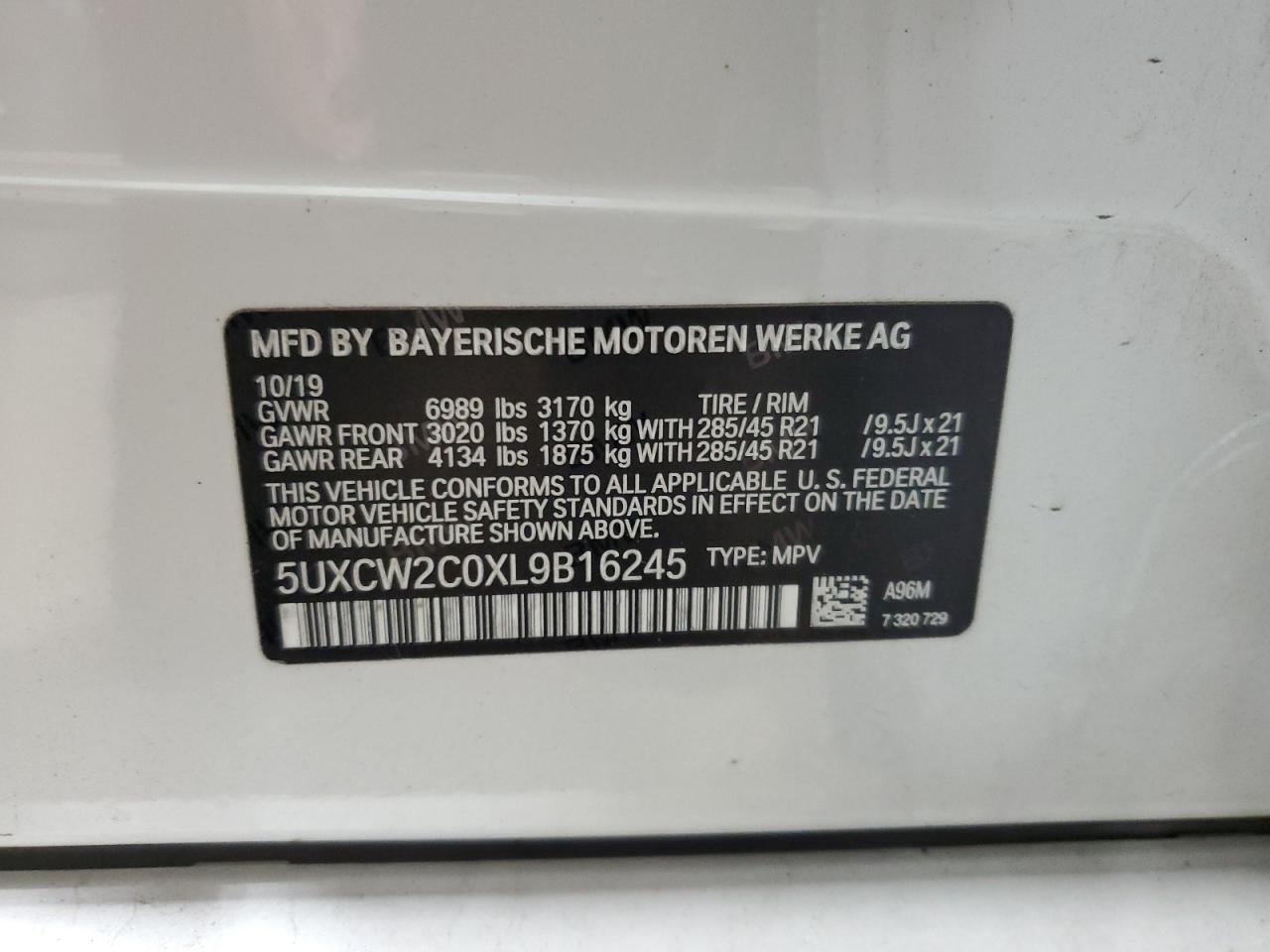 2020 BMW X7 xDrive40I VIN: 5UXCW2C0XL9B16245 Lot: 64093414