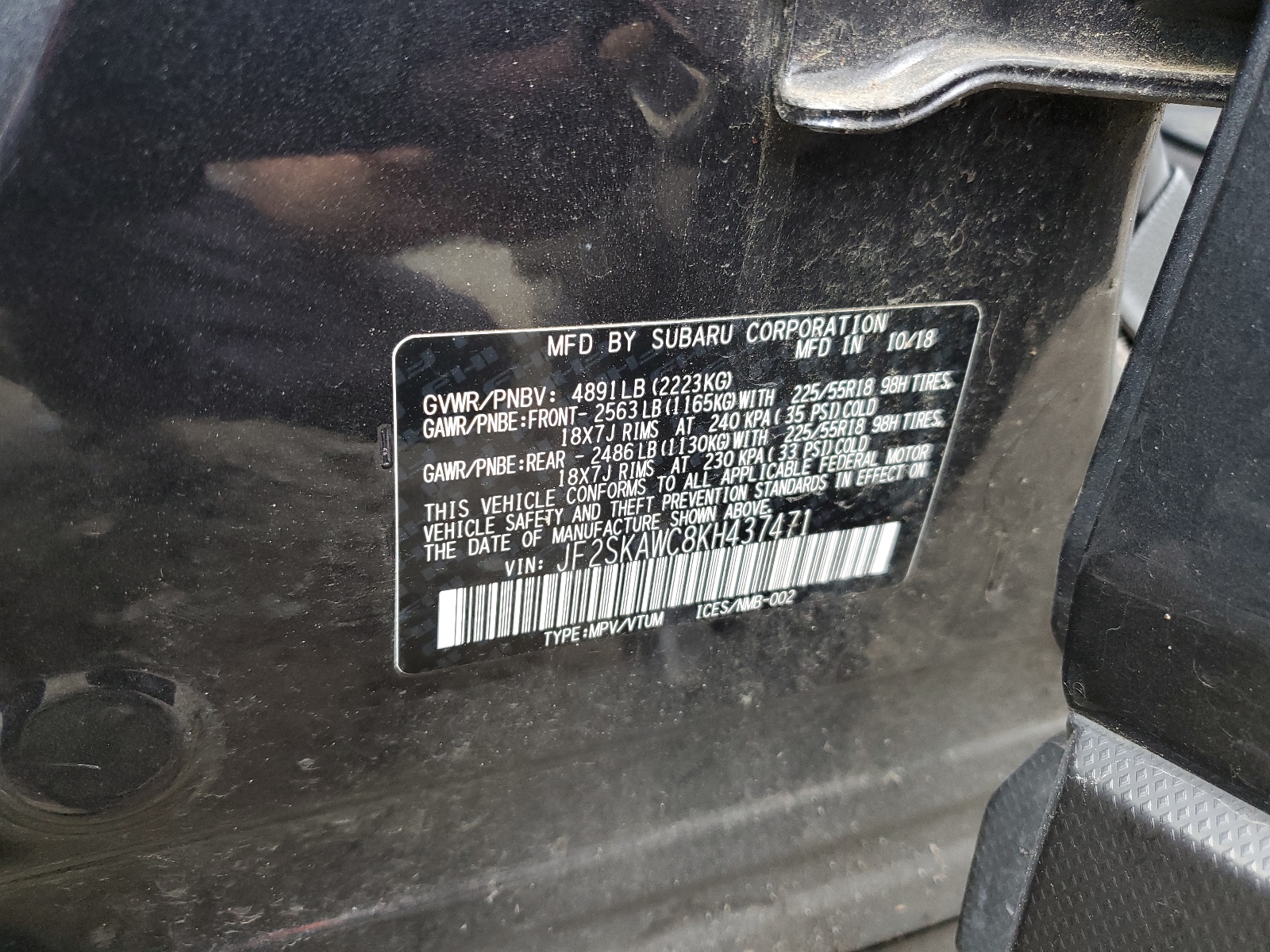 JF2SKAWC8KH437471 2019 Subaru Forester Touring