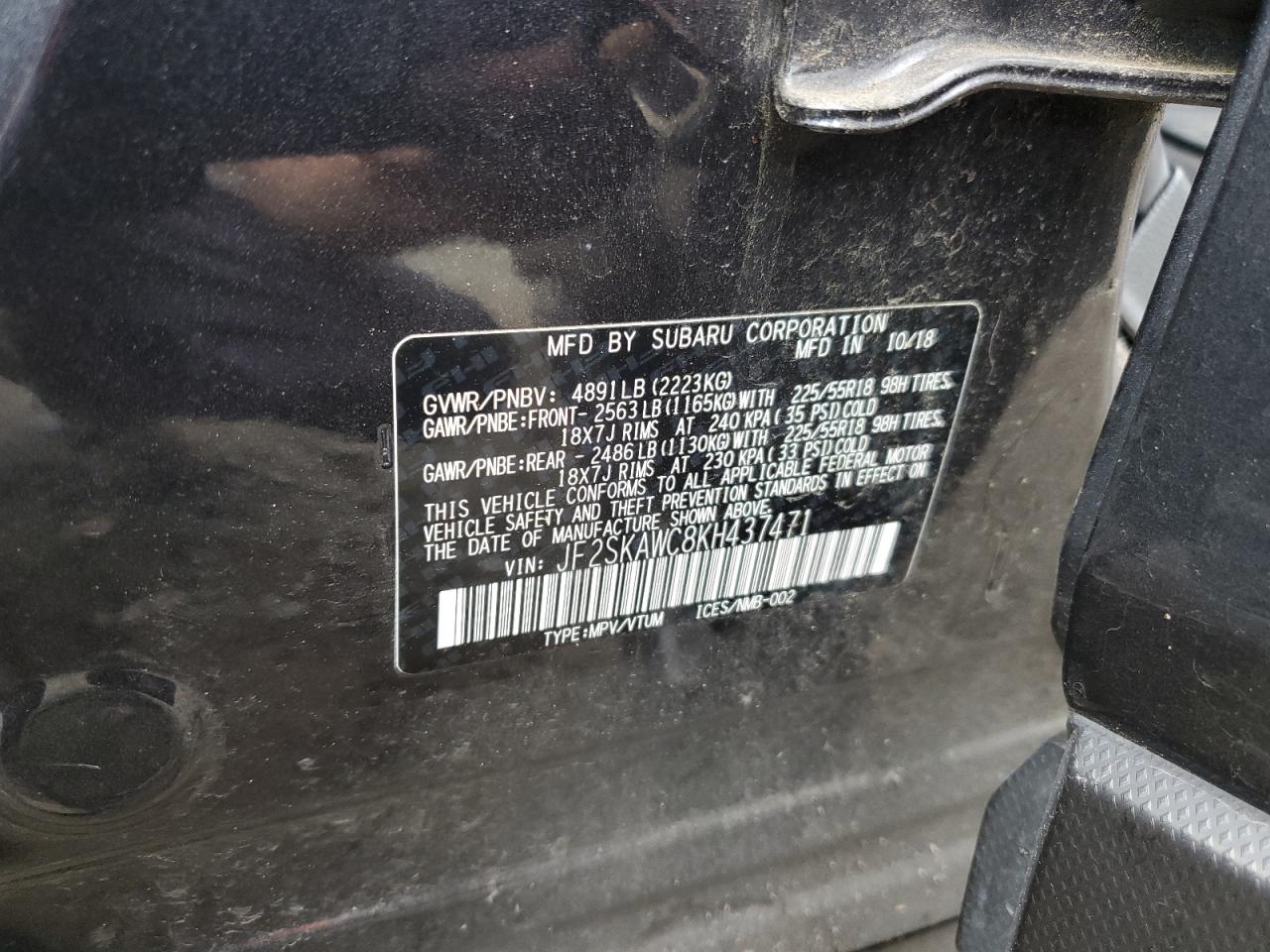 2019 Subaru Forester Touring VIN: JF2SKAWC8KH437471 Lot: 64666734