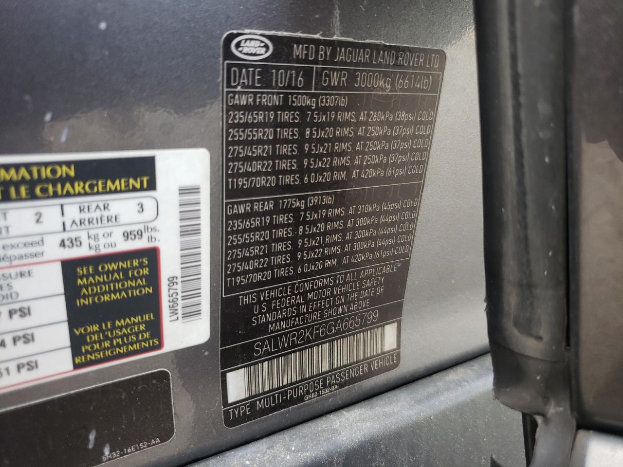 2016 Land Rover Range Rover Sport Hse VIN: SALWR2KF6GA665799 Lot: 63830574