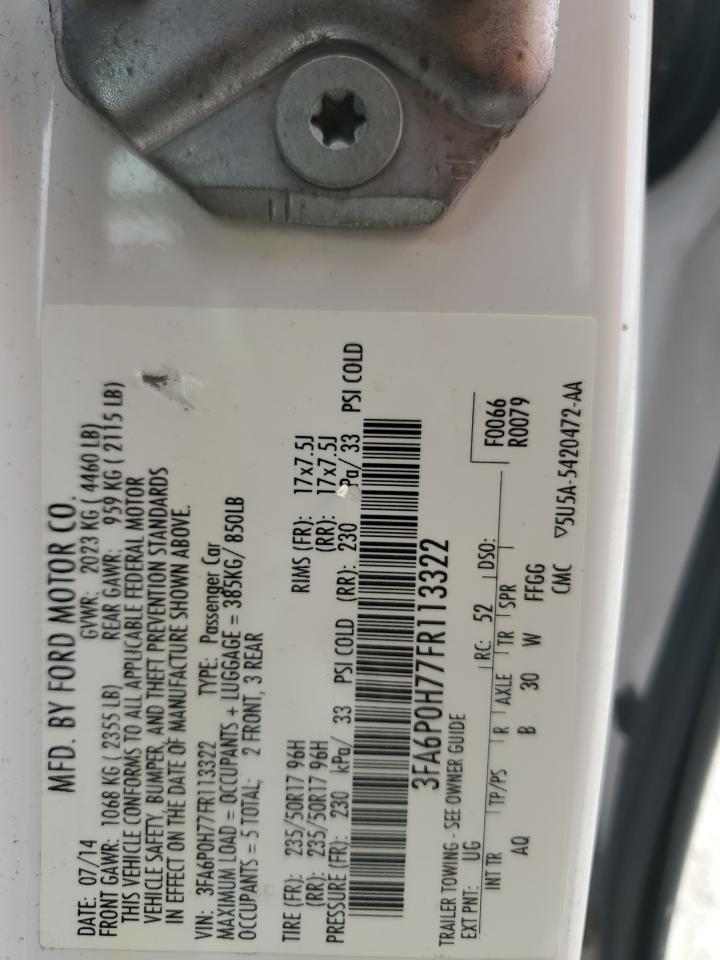 2015 Ford Fusion Se VIN: 3FA6P0H77FR113322 Lot: 63624994