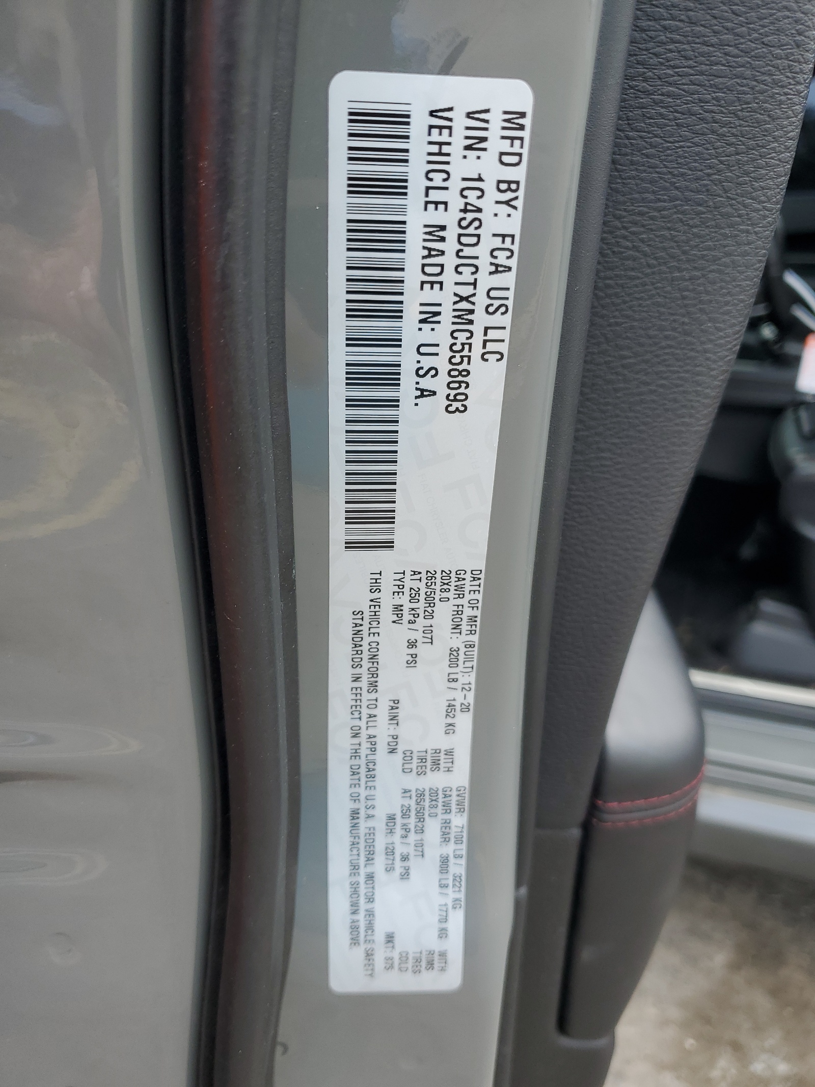 1C4SDJCTXMC558693 2021 Dodge Durango R/T