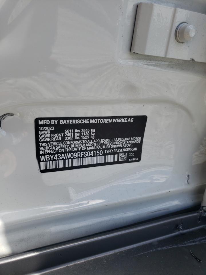 2024 BMW I4 Edrive 35 VIN: WBY43AW09RFS04150 Lot: 62573134