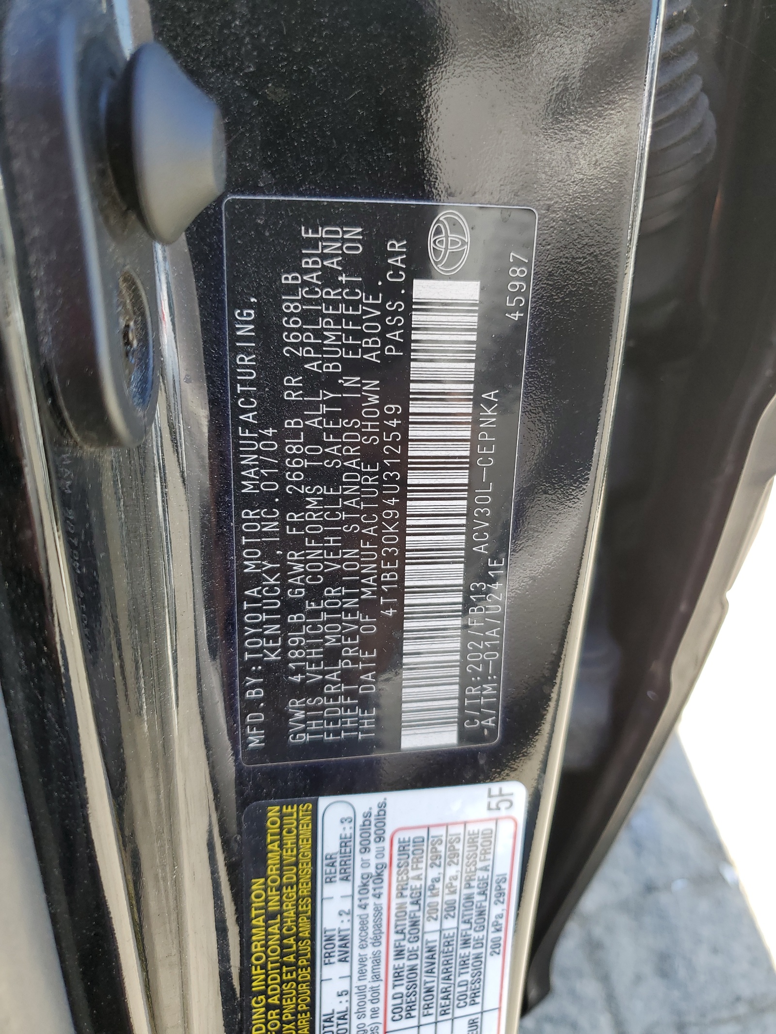 4T1BE30K94U312549 2004 Toyota Camry Le