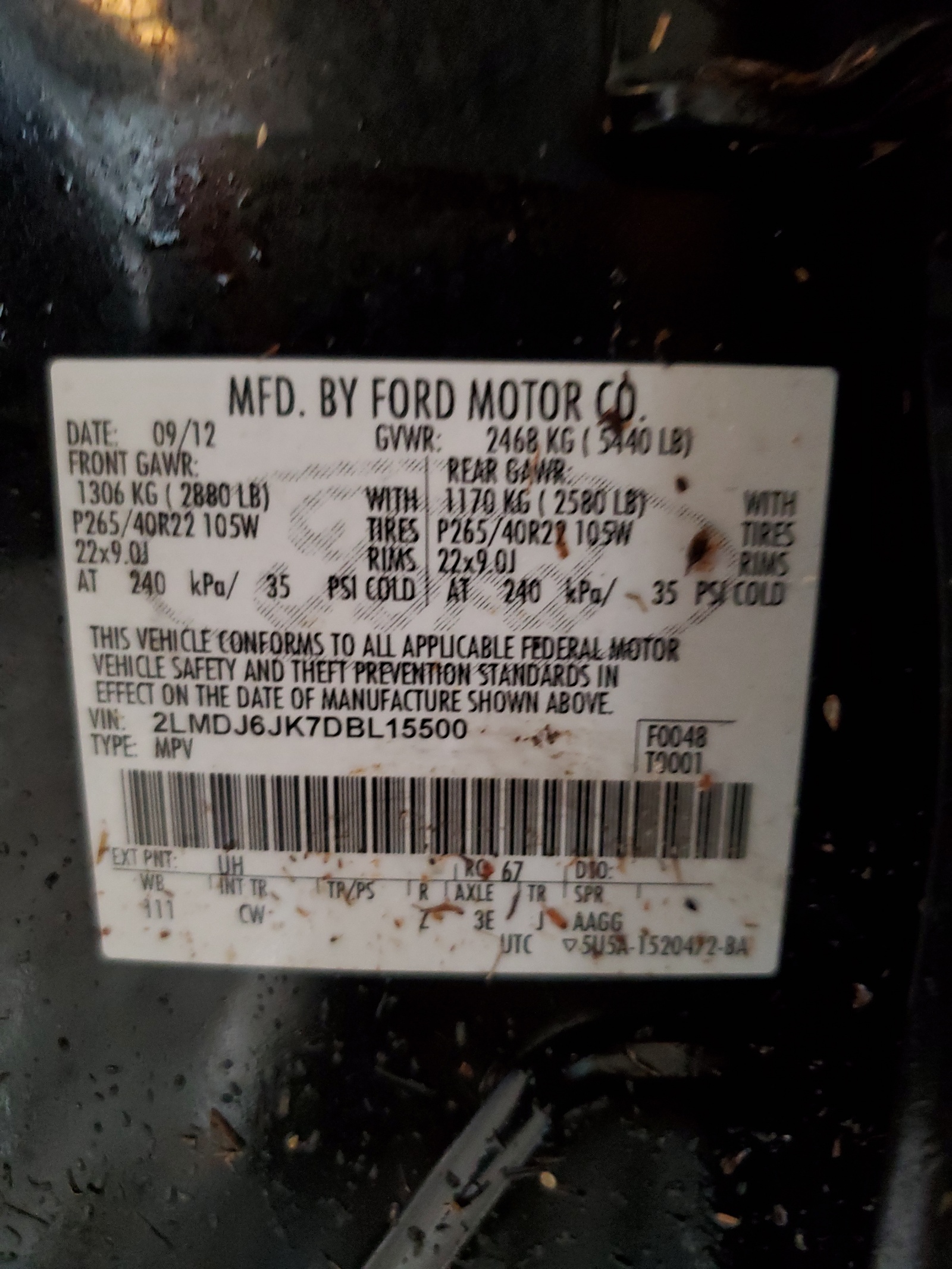 2LMDJ6JK7DBL15500 2013 Lincoln Mkx