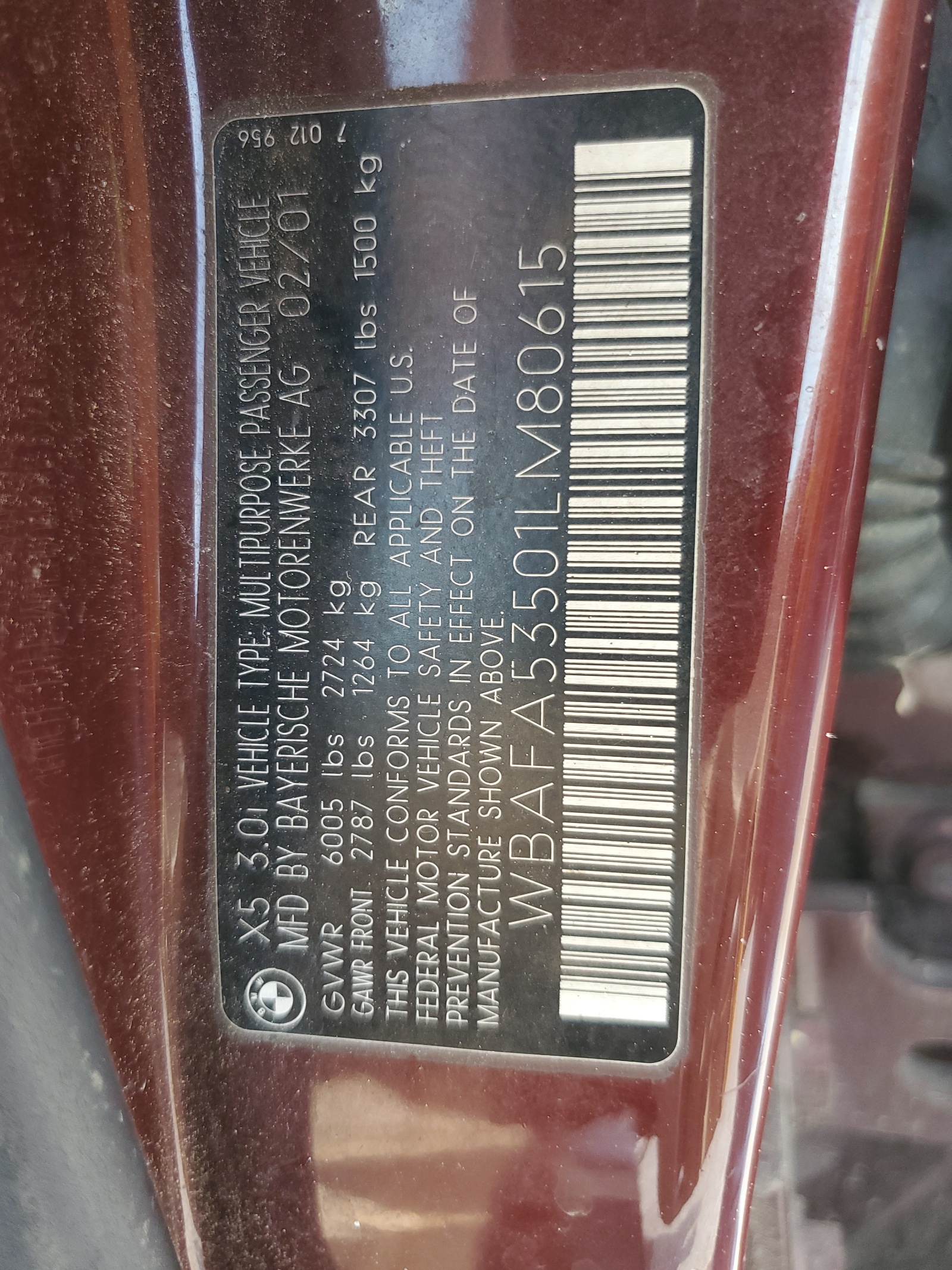 WBAFA53501LM80615 2001 BMW X5 3.0I