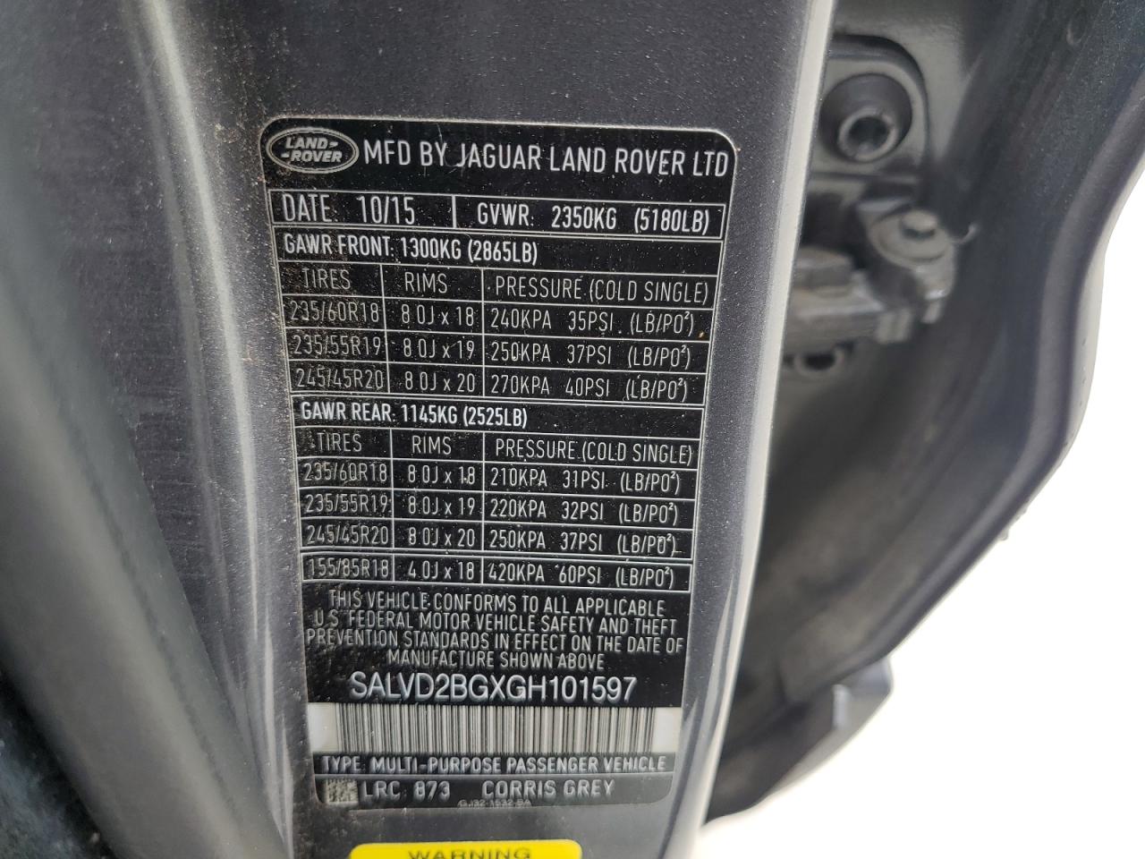 2016 Land Rover Range Rover Evoque Hse Dynamic VIN: SALVD2BGXGH101597 Lot: 60818384