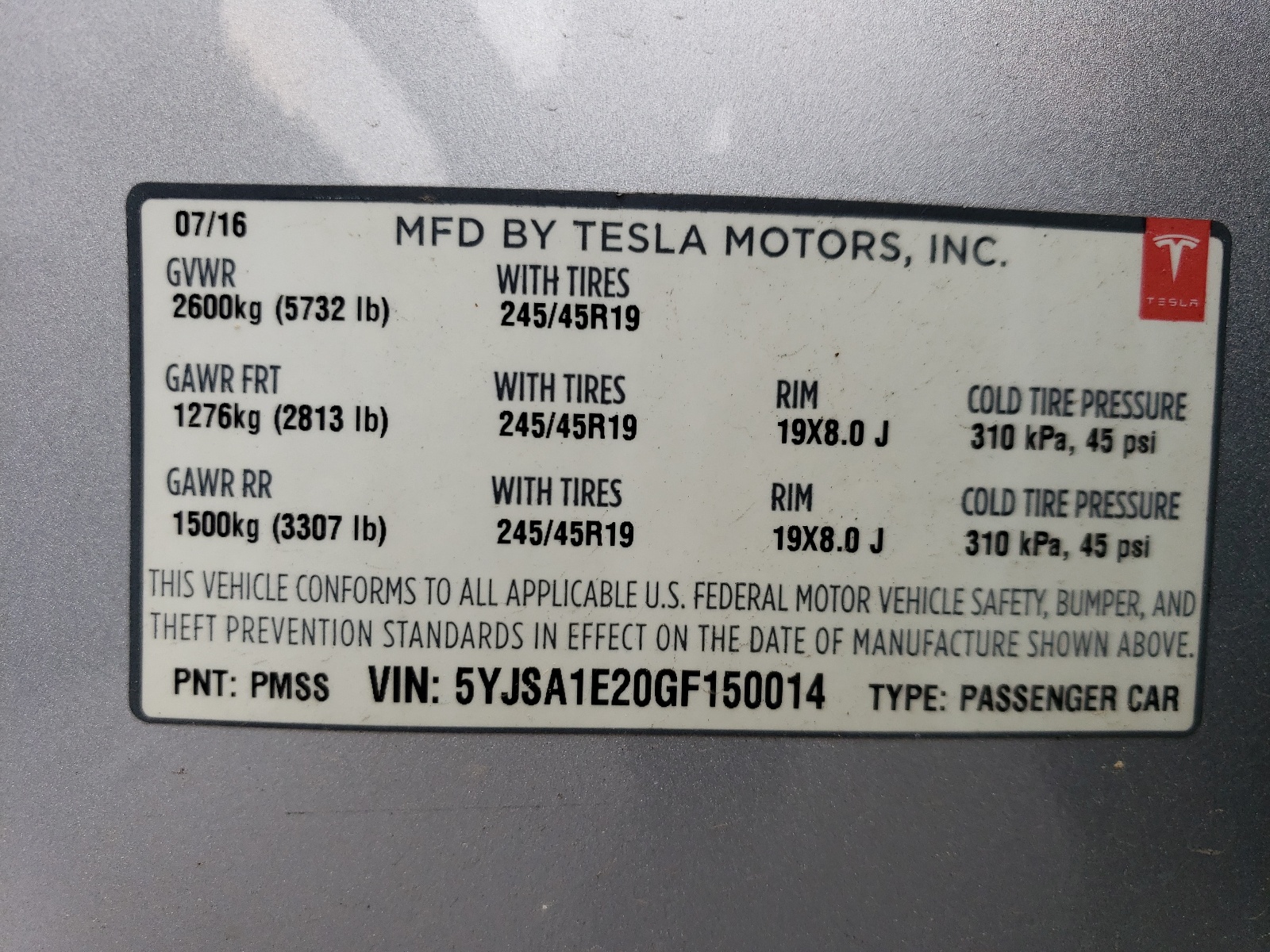 5YJSA1E20GF150014 2016 Tesla Model S