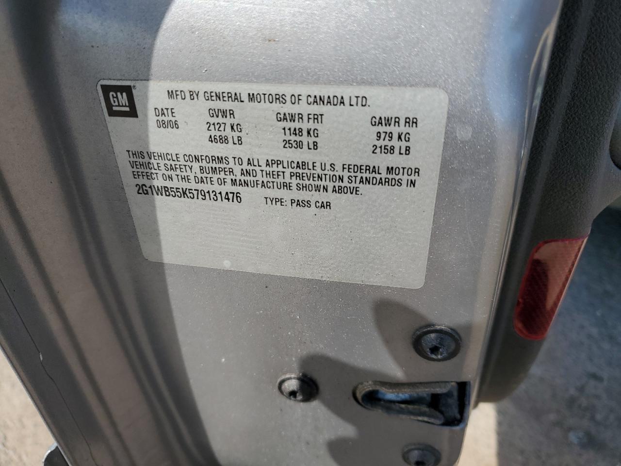 2007 Chevrolet Impala Ls VIN: 2G1WB55K579131476 Lot: 58742174