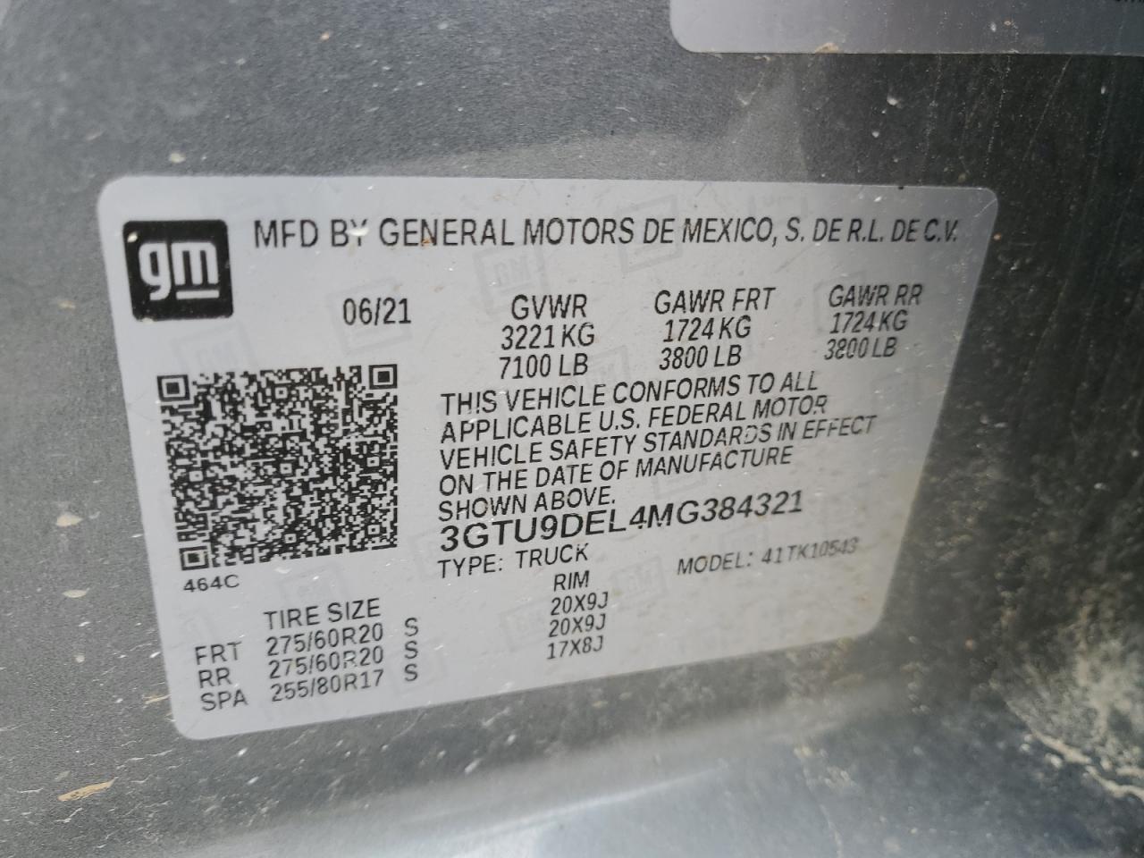 2021 GMC Sierra K1500 Slt VIN: 3GTU9DEL4MG384321 Lot: 61677164