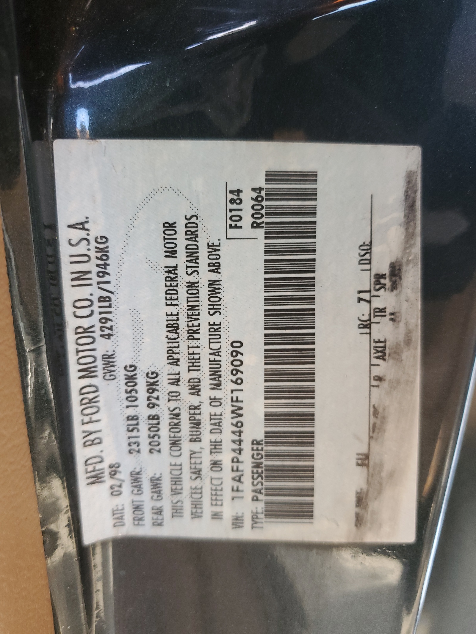 1FAFP4446WF169090 1998 Ford Mustang