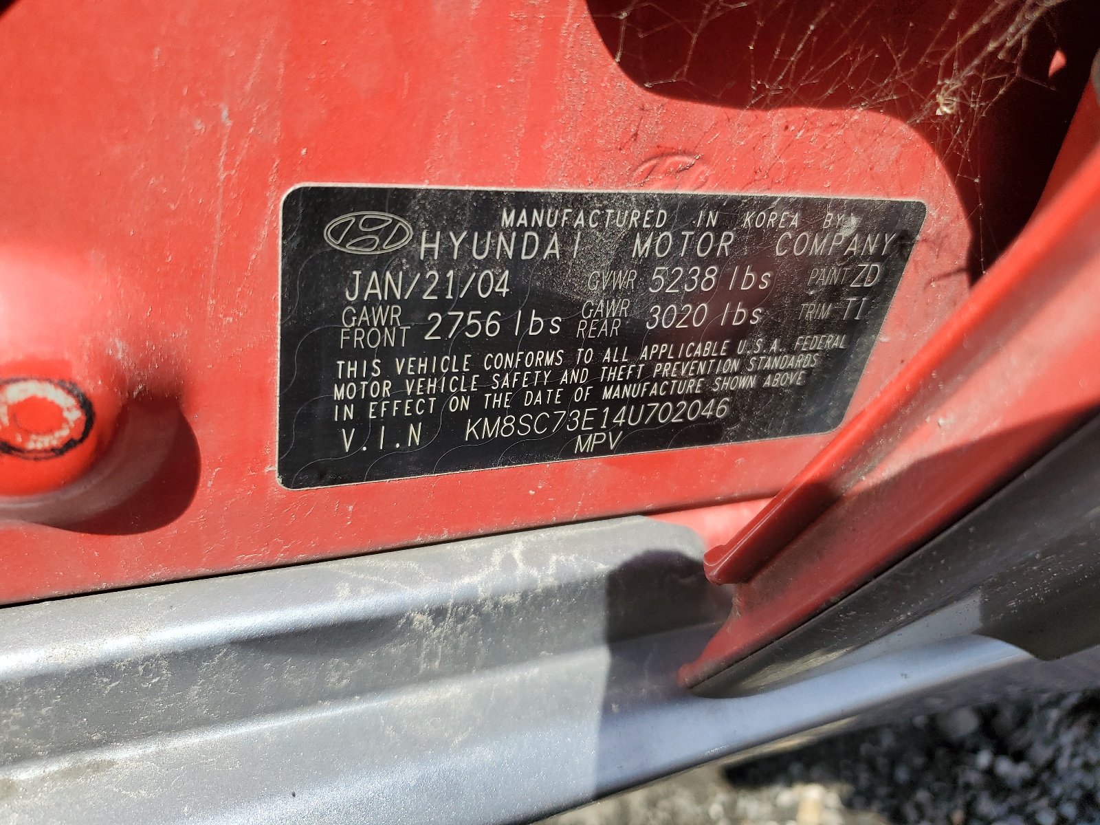 KM8SC73E14U702046 2004 Hyundai Santa Fe Gls