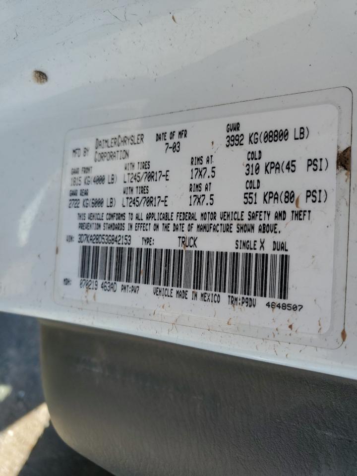 2003 Dodge Ram 2500 St VIN: 3D7KA28D53G842153 Lot: 64113674