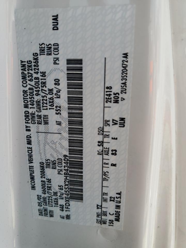 2002 Ford Econoline E450 Super Duty Cutaway Van VIN: 1FDXE45SX2HB43409 Lot: 64673264