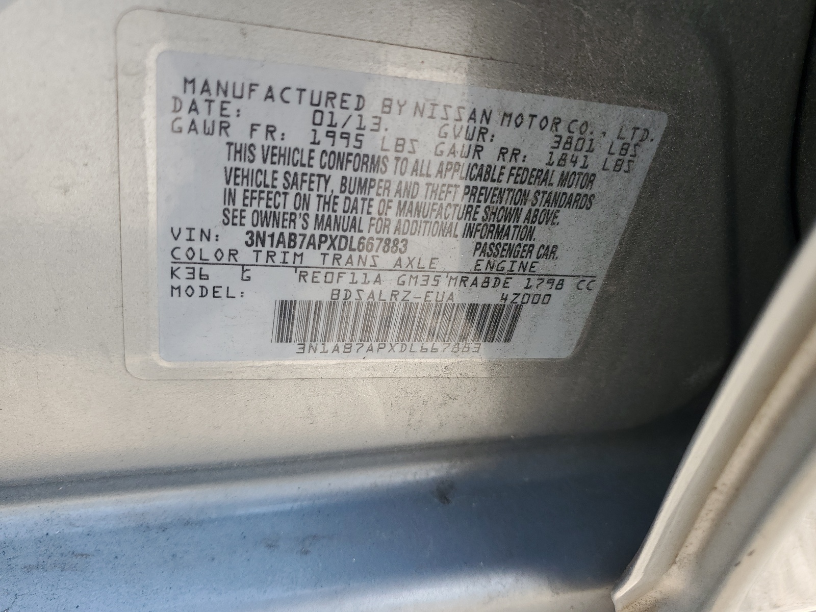 3N1AB7APXDL667883 2013 Nissan Sentra S