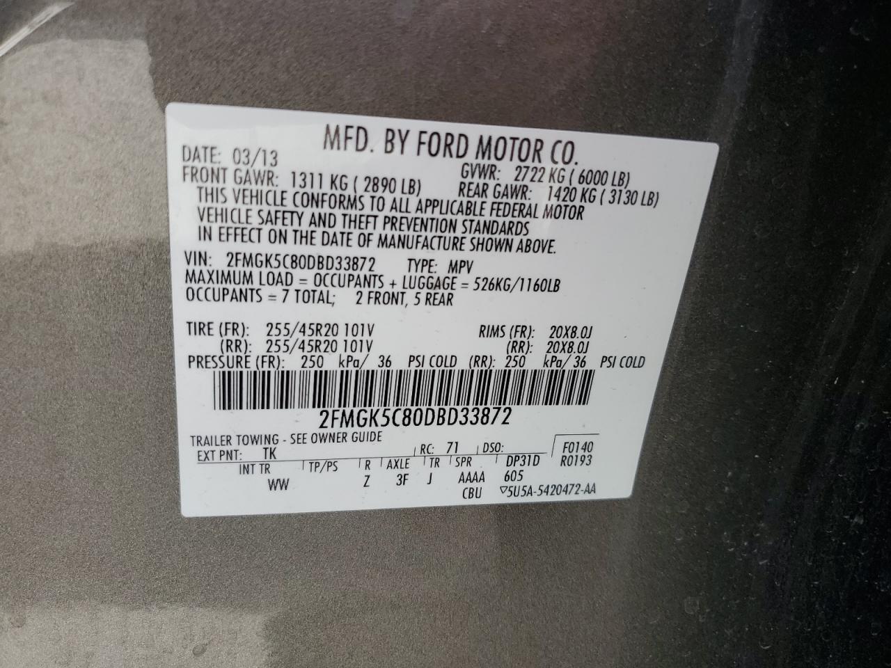 2FMGK5C80DBD33872 2013 Ford Flex Sel