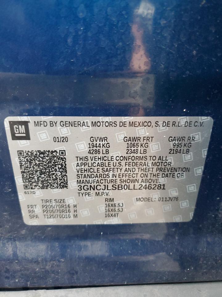 2020 Chevrolet Trax 1Lt VIN: 3GNCJLSB0LL246281 Lot: 63122084