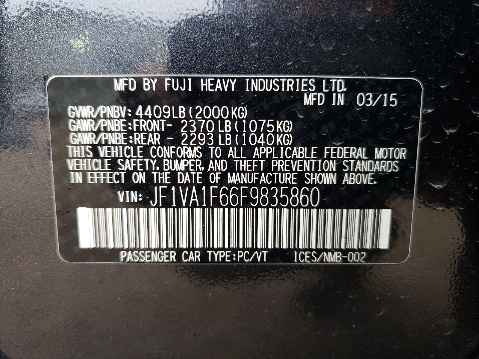 JF1VA1F66F9835860 2015 Subaru Wrx Premium