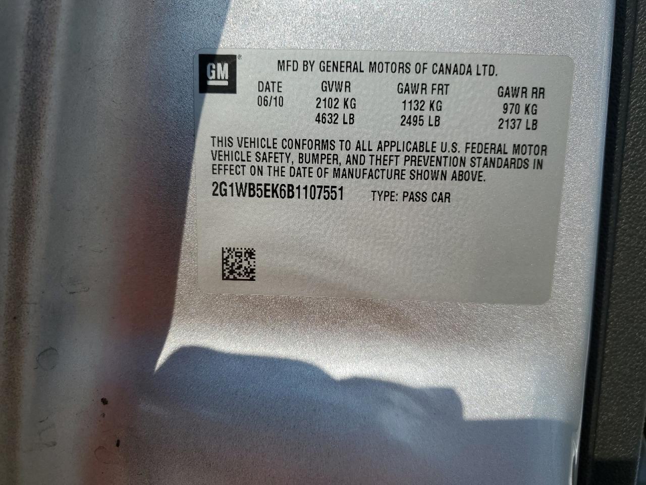 2011 Chevrolet Impala Lt VIN: 2G1WB5EK6B1107551 Lot: 62398744