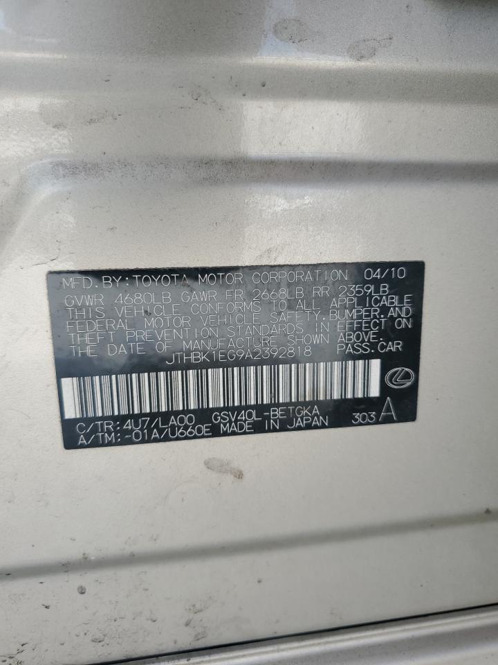 2010 Lexus Es 350 VIN: JTHBK1EG9A2392818 Lot: 62683584