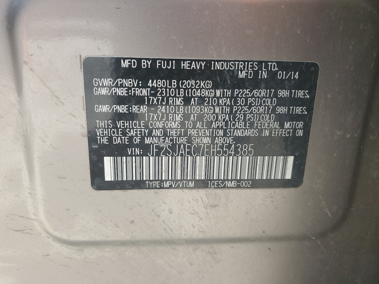 JF2SJAEC7EH554385 2014 Subaru Forester 2.5I Premium