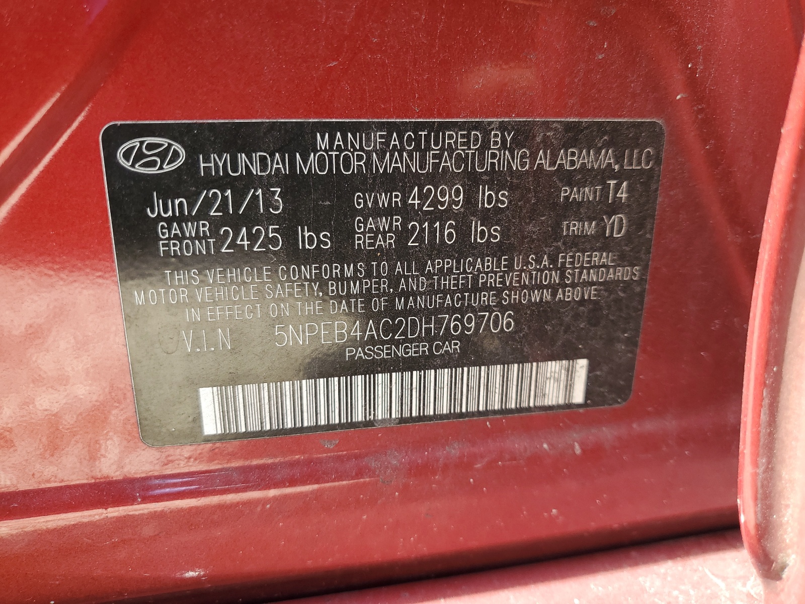 5NPEB4AC2DH769706 2013 Hyundai Sonata Gls