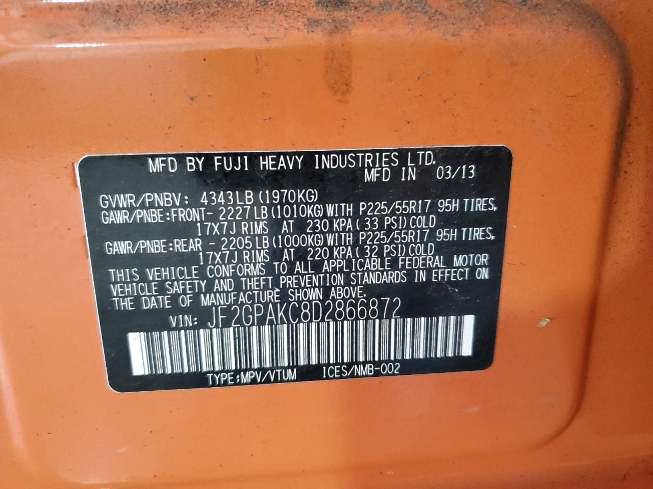 2013 Subaru Xv Crosstrek 2.0 Limited VIN: JF2GPAKC8D2866872 Lot: 64429194