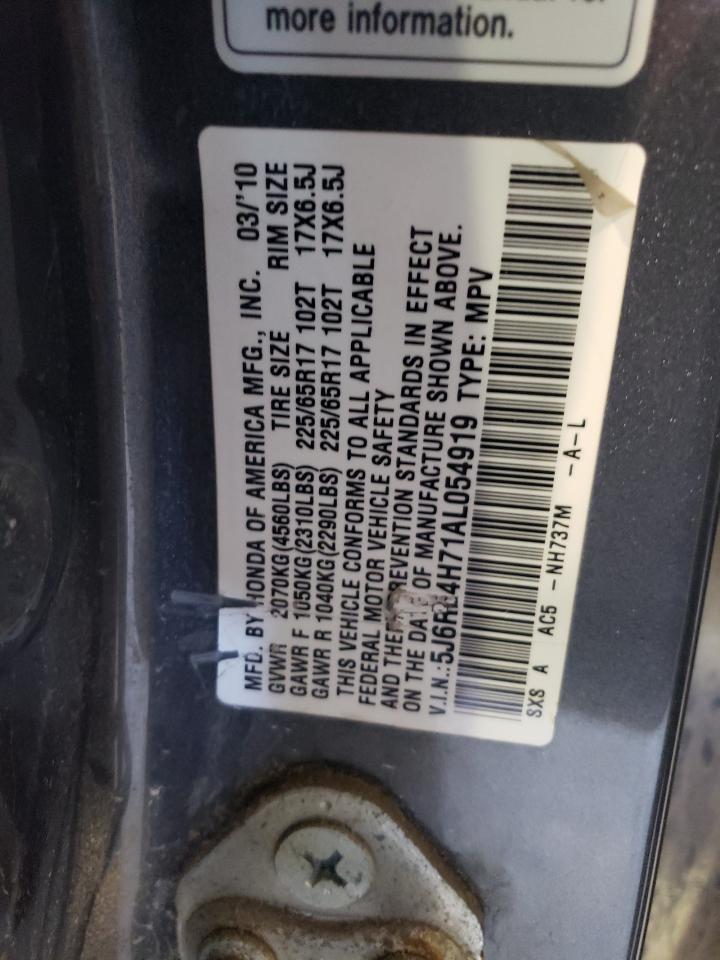 2010 Honda Cr-V Exl VIN: 5J6RE4H71AL054919 Lot: 61395884