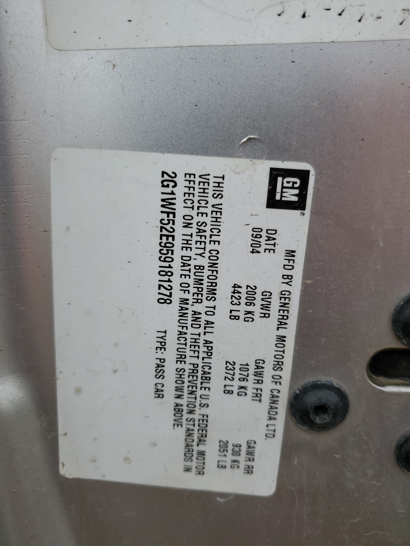 2G1WF52E959181278 2005 Chevrolet Impala