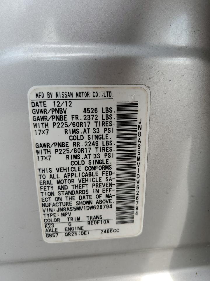 2013 Nissan Rogue S VIN: JN8AS5MV1DW626794 Lot: 64819074