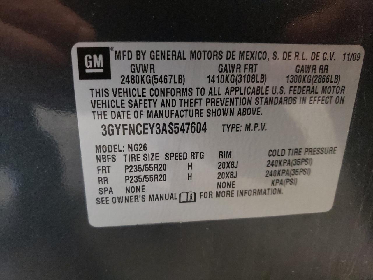 2010 Cadillac Srx Premium Collection VIN: 3GYFNCEY3AS547604 Lot: 63653324