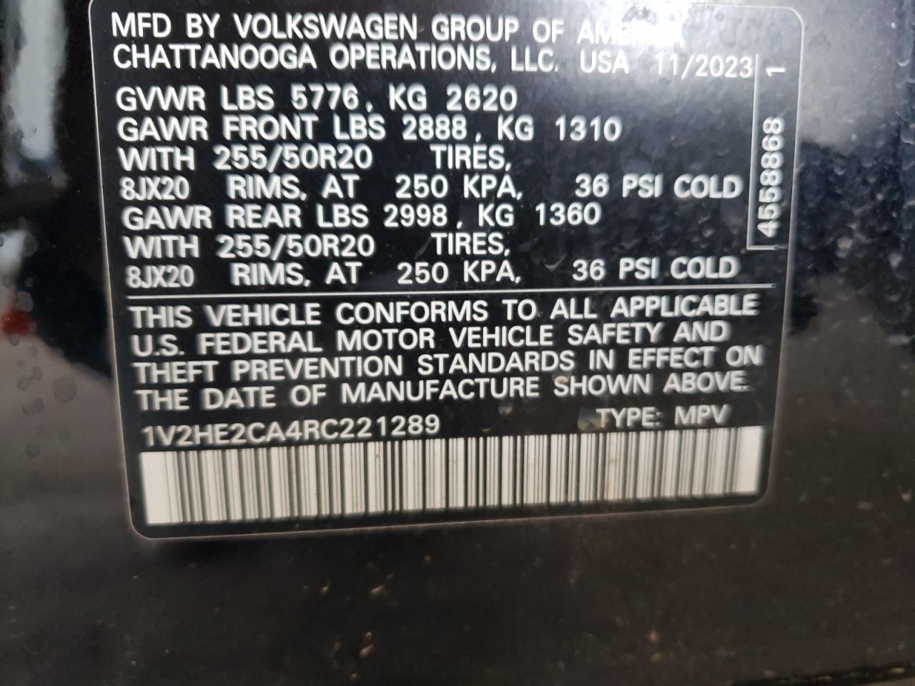 2024 Volkswagen Atlas Cross Sport Se VIN: 1V2HE2CA4RC221289 Lot: 64847014