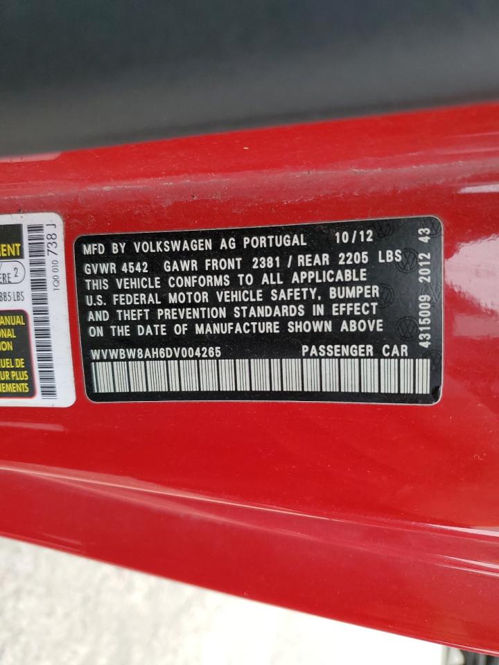 2013 Volkswagen Eos Komfort VIN: WVWBW8AH6DV004265 Lot: 62618354