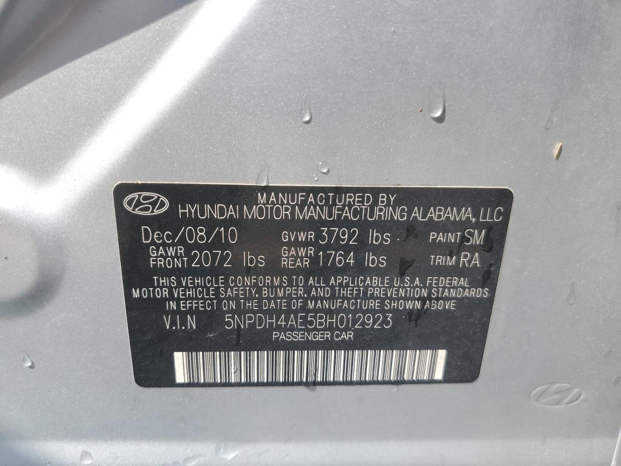 5NPDH4AE5BH012923 2011 Hyundai Elantra Gls