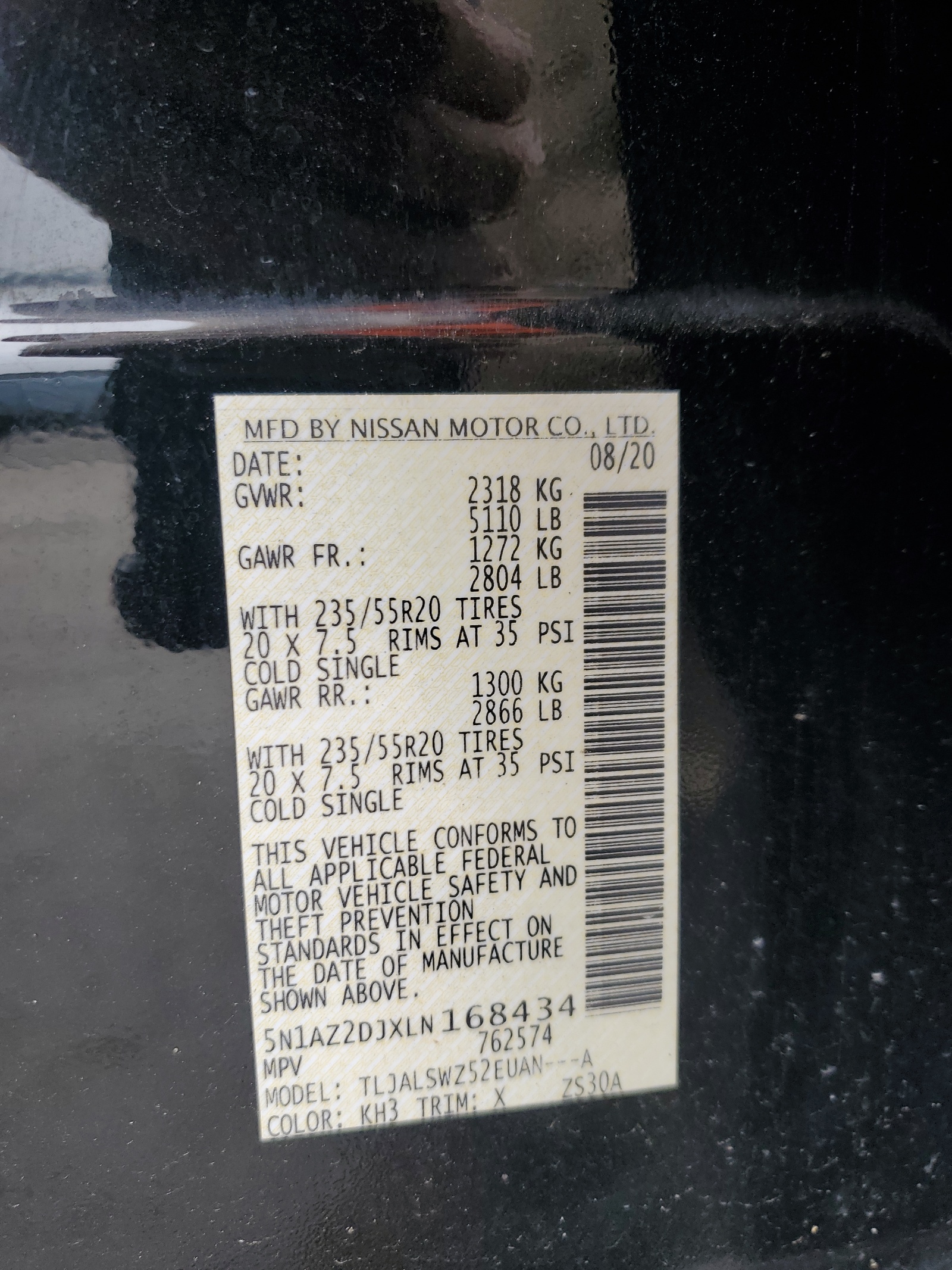 5N1AZ2DJXLN168434 2020 Nissan Murano Platinum