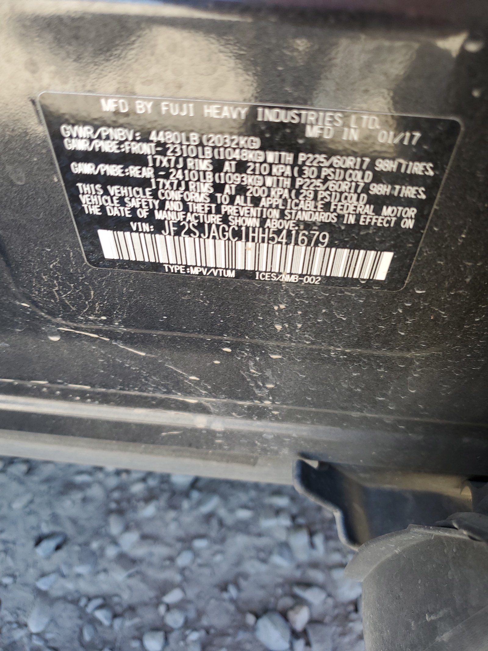 JF2SJAGC1HH541679 2017 Subaru Forester 2.5I Premium