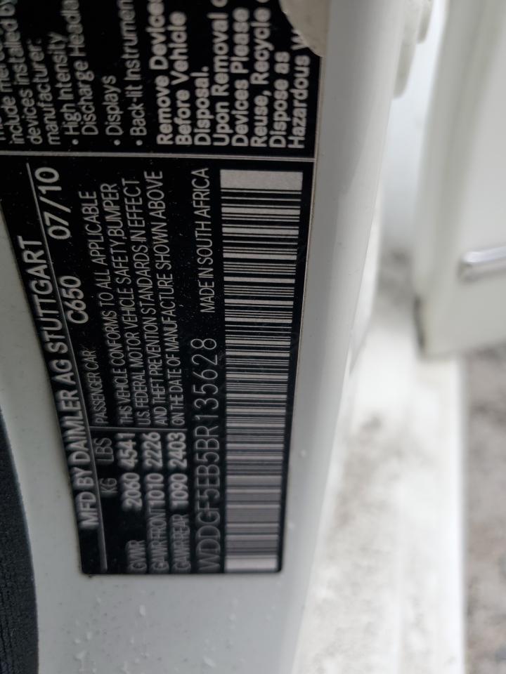 2011 Mercedes-Benz C 300 VIN: WDDGF5EB5BR135628 Lot: 64615634