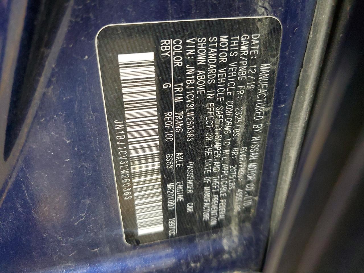 2020 Nissan Rogue Sport S VIN: JN1BJ1CV3LW260383 Lot: 62794614