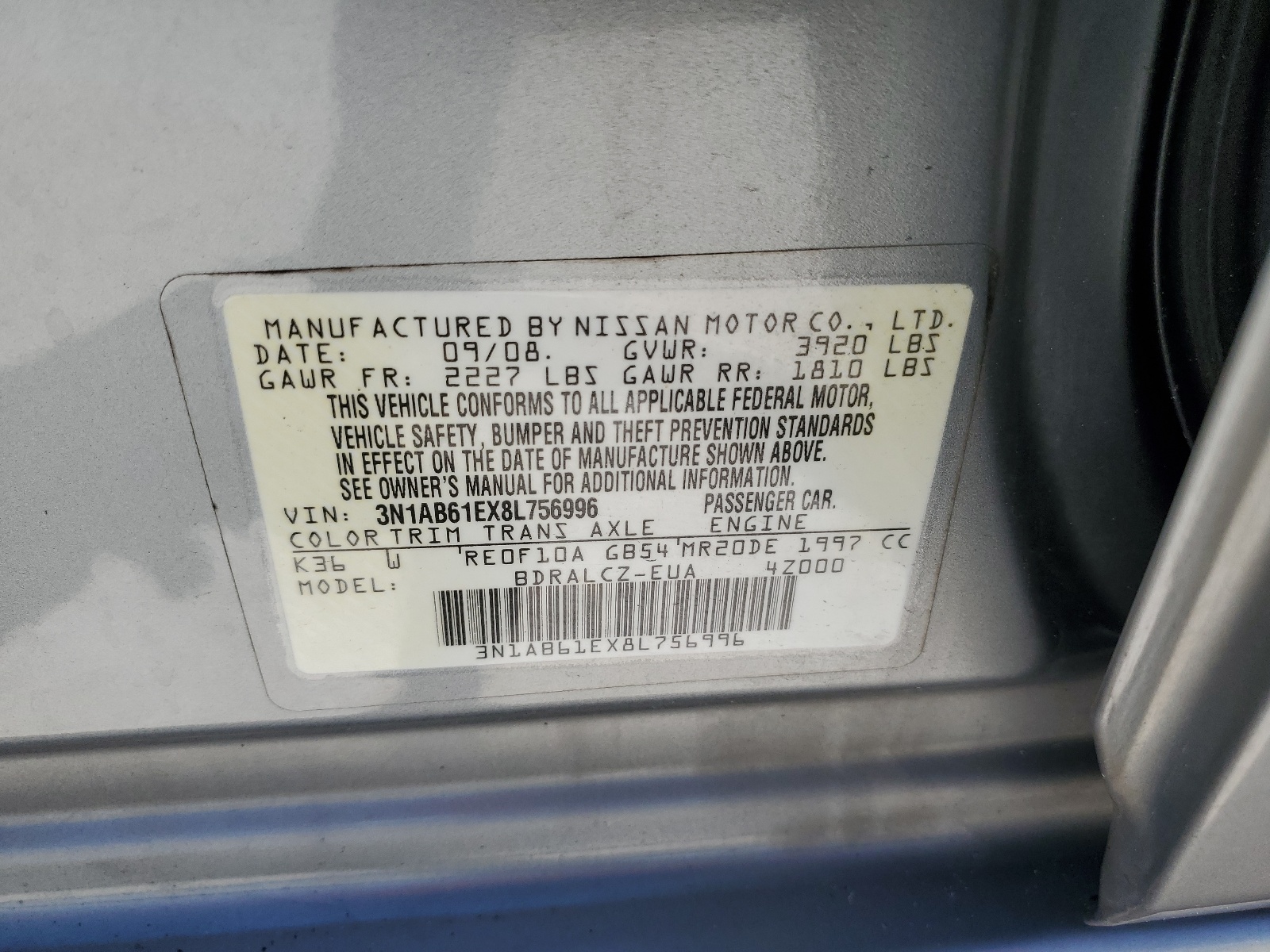 3N1AB61EX8L756996 2008 Nissan Sentra 2.0