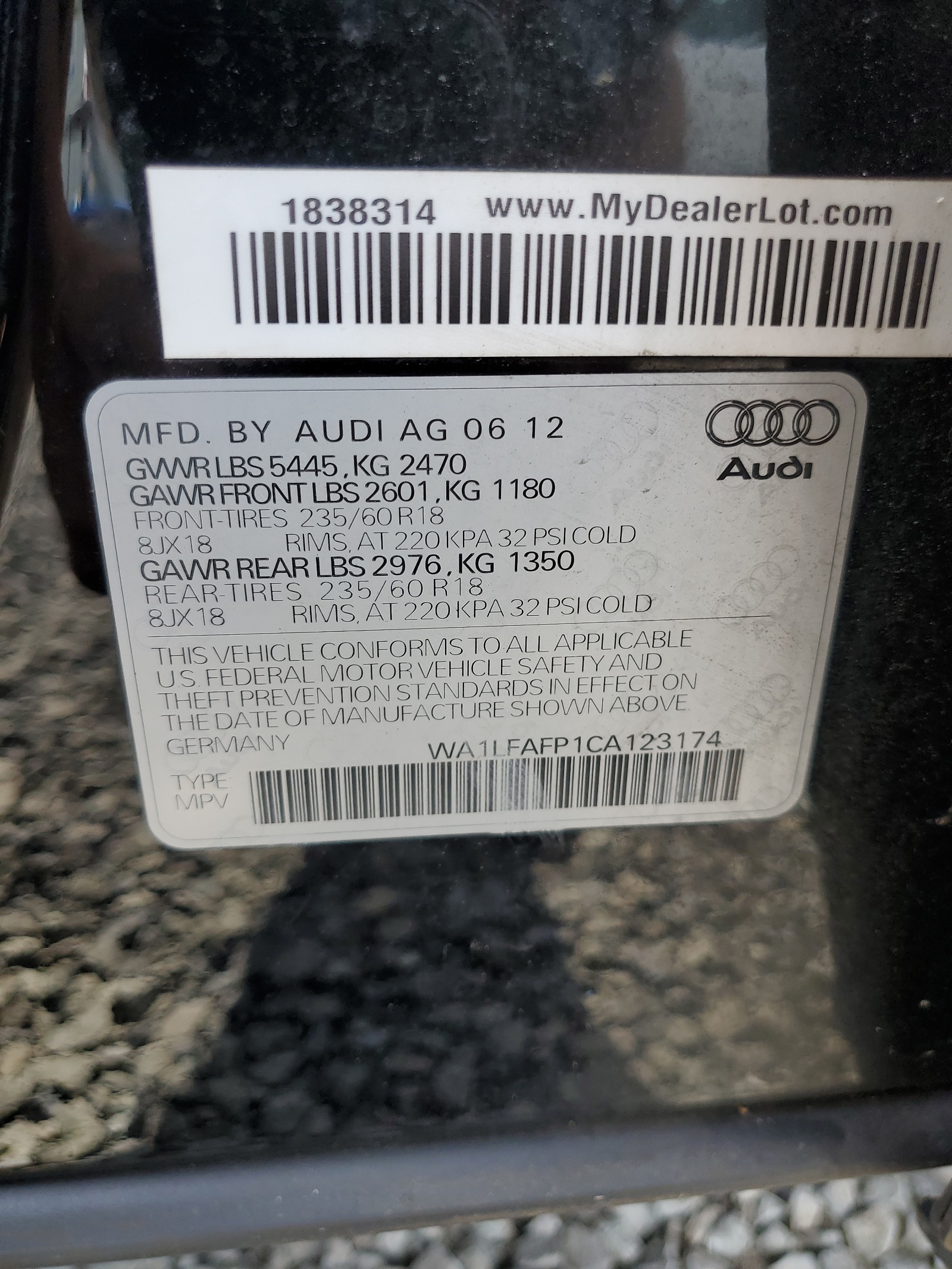 WA1LFAFP1CA123174 2012 Audi Q5 Premium Plus