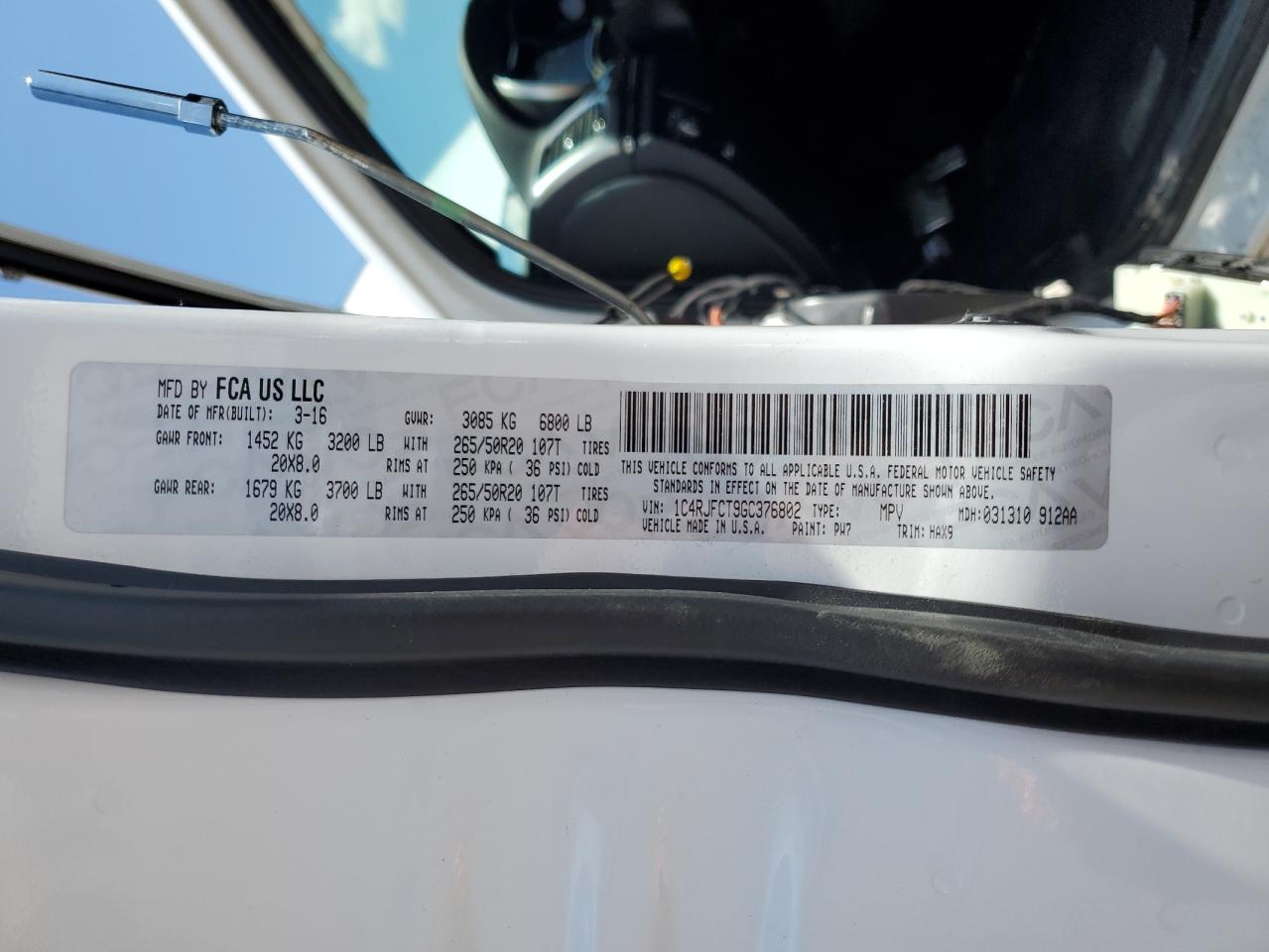 2016 Jeep Grand Cherokee Overland VIN: 1C4RJFCT9GC376802 Lot: 61241964