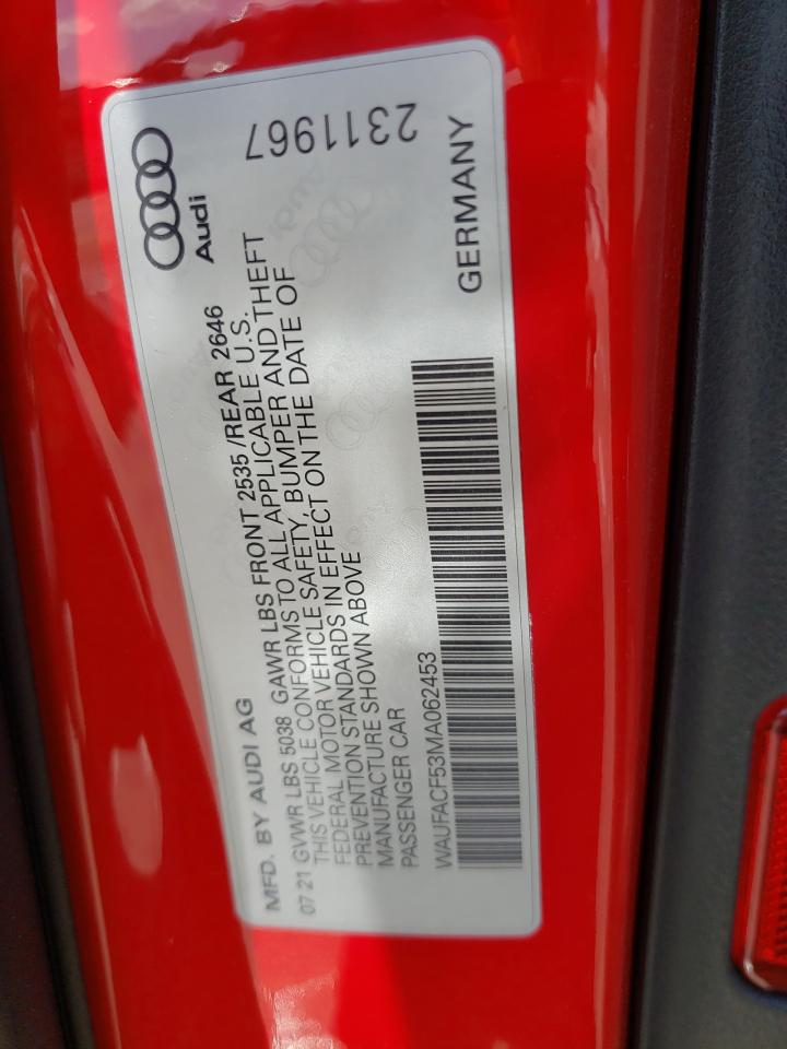 2021 Audi A5 Premium Plus 45 VIN: WAUFACF53MA062453 Lot: 64268594