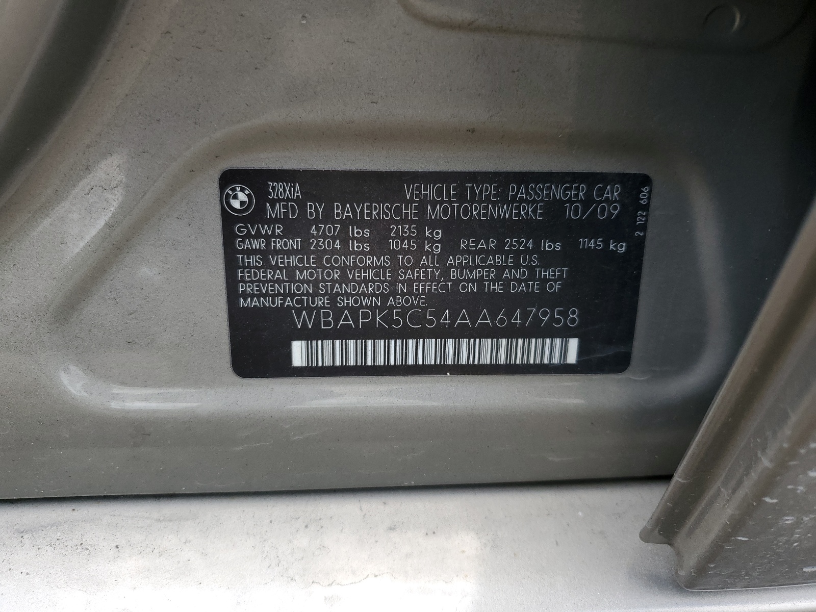 WBAPK5C54AA647958 2010 BMW 328 Xi Sulev