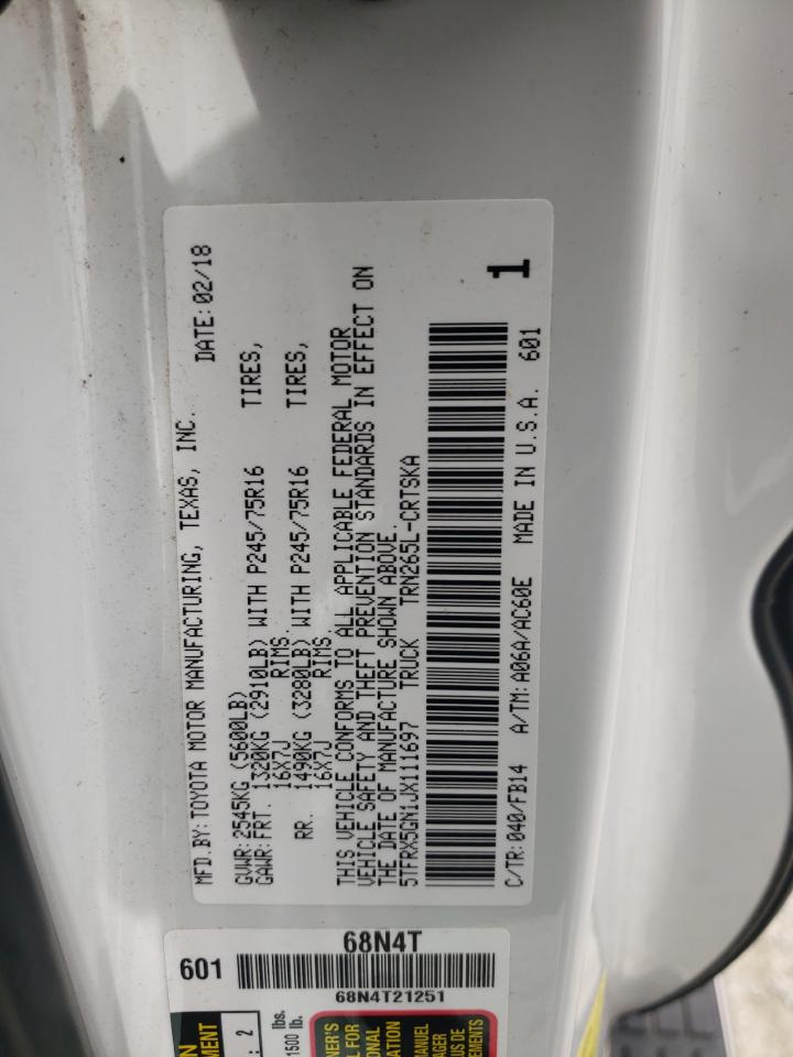 2018 Toyota Tacoma Access Cab VIN: 5TFRX5GN1JX111697 Lot: 63822314