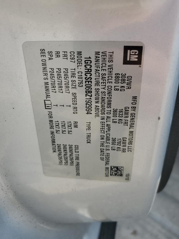 2011 Chevrolet Silverado C1500 Lt VIN: 1GCRCSE06BZ192994 Lot: 61498184