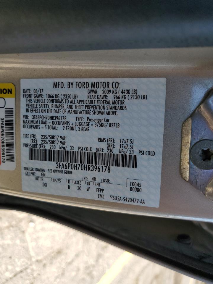 2017 Ford Fusion Se VIN: 3FA6P0H70HR396178 Lot: 61107904