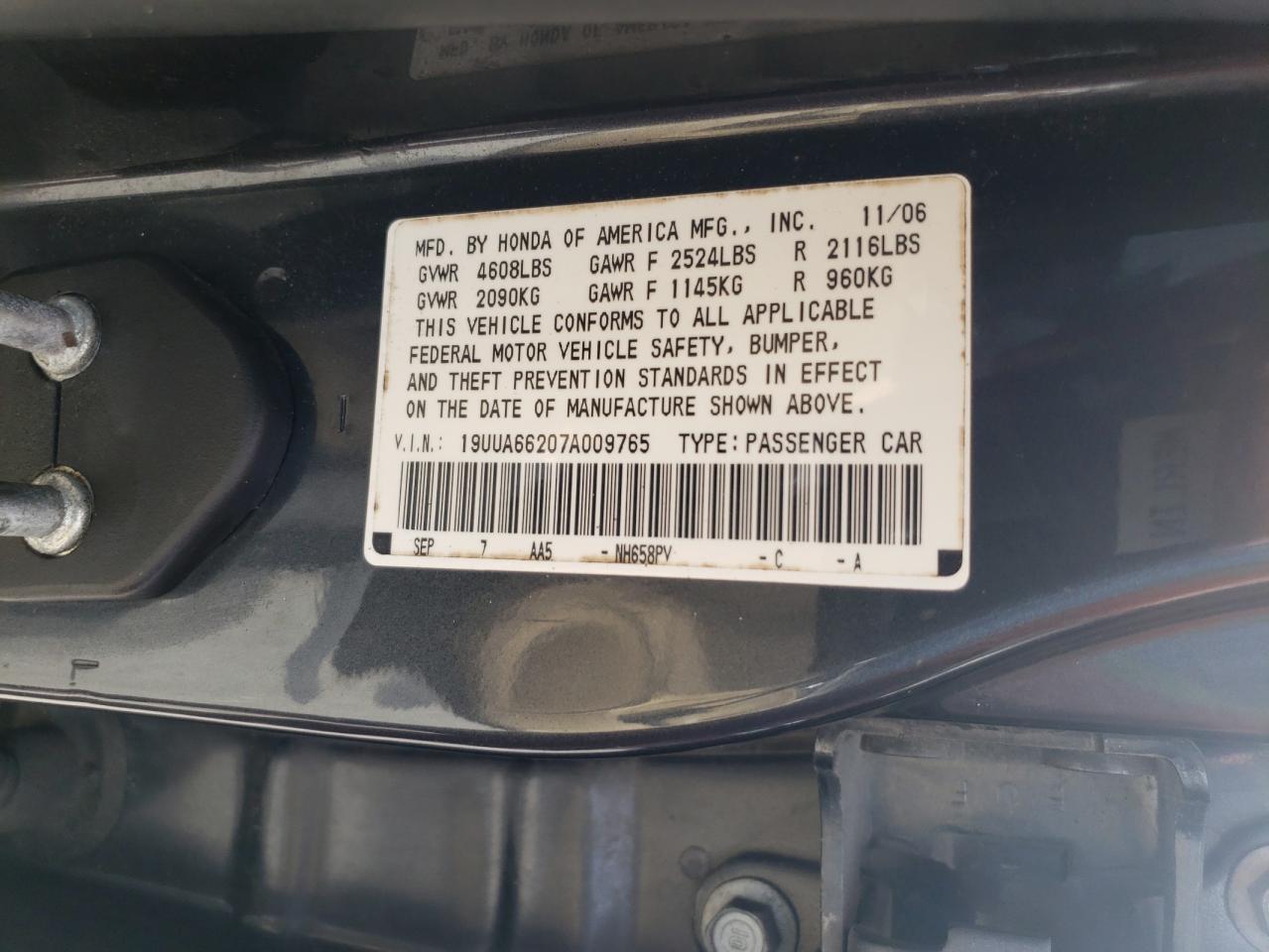 19UUA66207A009765 2007 Acura Tl